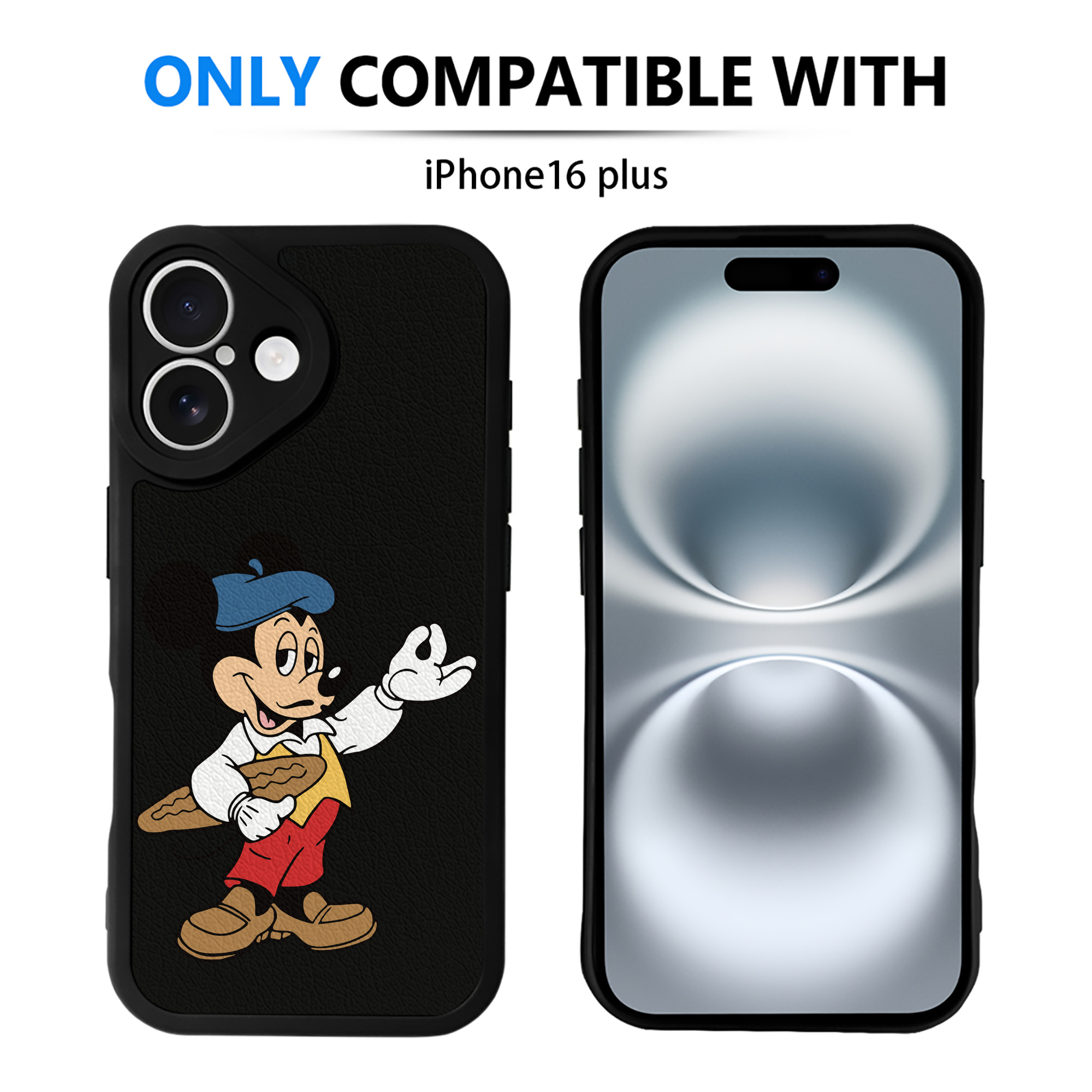 （画像用） ミッキーマウス Mickey Mouse 【iPhone 16シリーズ対応】シリコンスマホケース（レザー調） 材質：シリコン